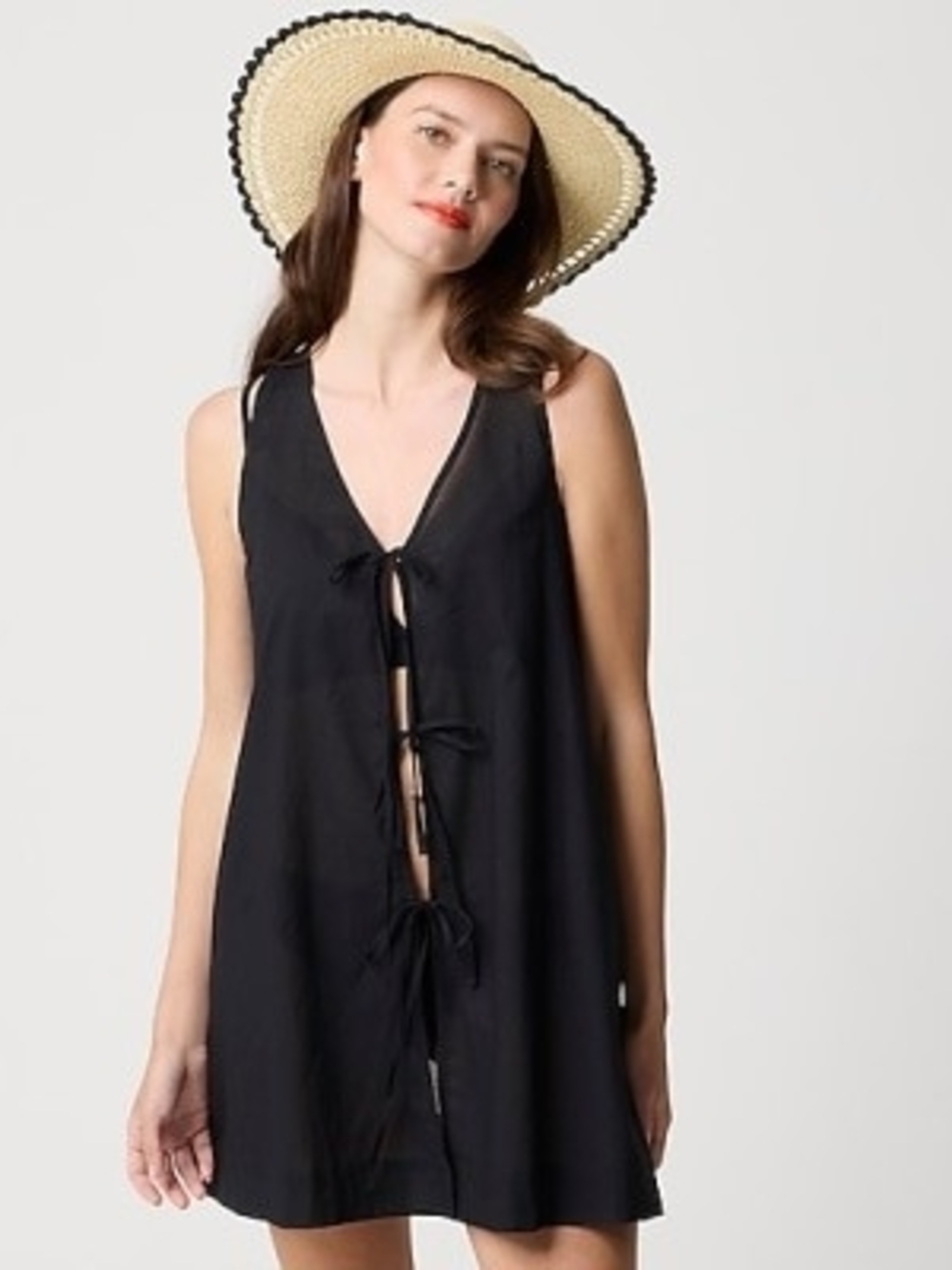 J. Crew Black Tie-Front Swim Coverup Tunic